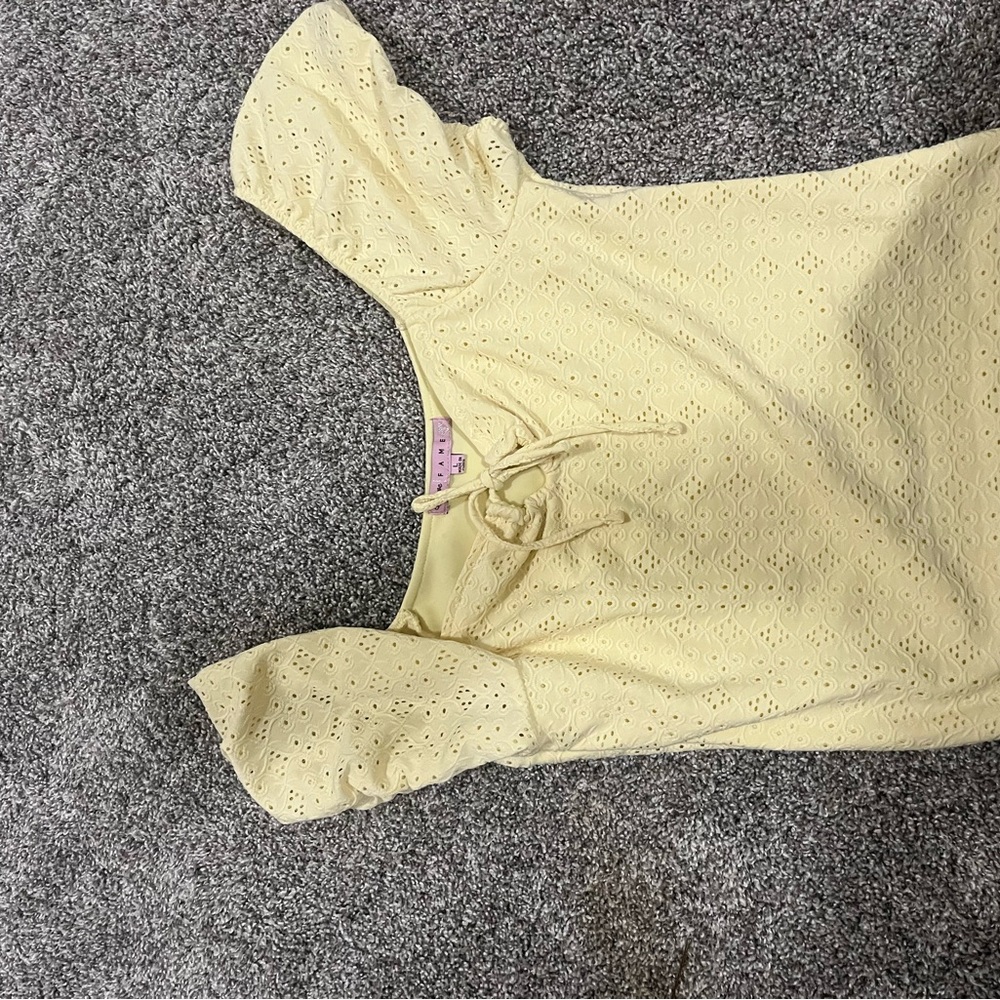 Yellow Eyelet Top with Tie Detail
